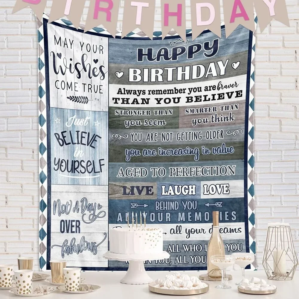 Happy Birthday Blanket blue,gray 50*60. NEW SEALED PACKAGE